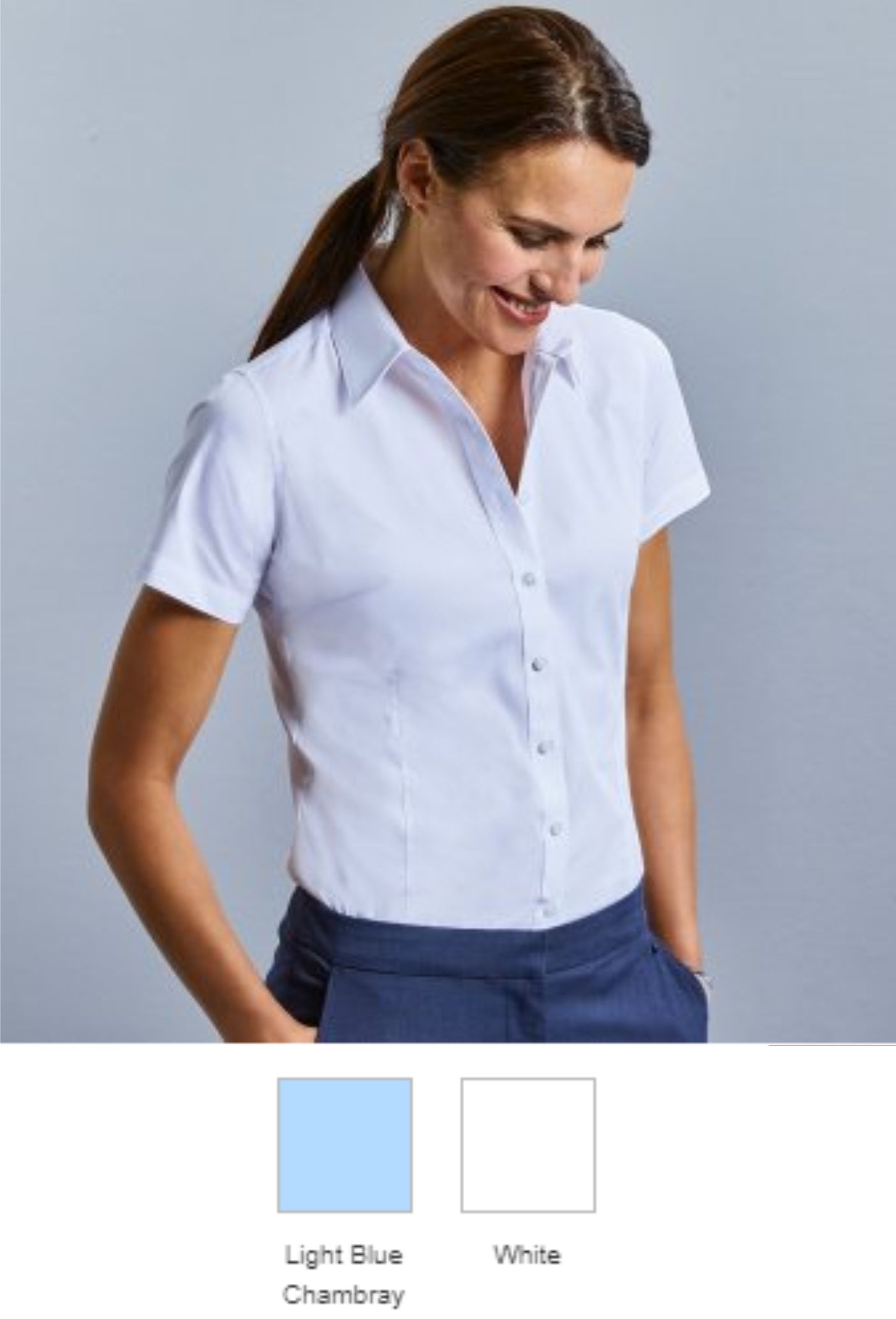 Russell's 973F Ladies Short Sleeve Tailored Coolmax Blouse  Russell's 973F Ladies Short Sleeve Tailored Coolmax Blouse